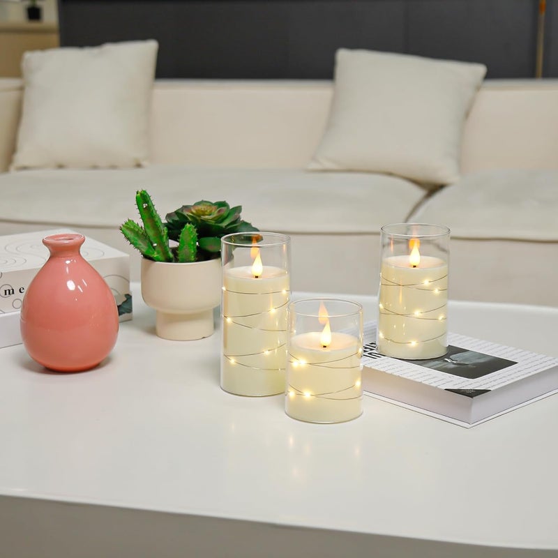 Aignis Flickering Flameless Candles Battery Operated Candles LED Candles with Remote Timer for Home/Wedding/Birthday/Holiday Decor, Warm White 3D Flame Set of 3 (D3 xH4 5" 6") - Image 4